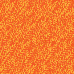 Cereal plant background. Leaves and ears of wheat wrapper. Agriculture straw. Orange golden contour line vector banner.