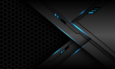 Abstract grey metallic black line cyber blue light geometric with dark hexagon mesh design modern futuristic background vector © patthana