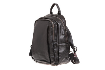 Naklejka premium Leather modern handbag, backpack. Isolated on white. Fashion black bag.
