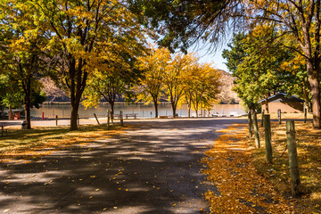 Naklejka premium Park area near water. Black Canyon Park in Idaho