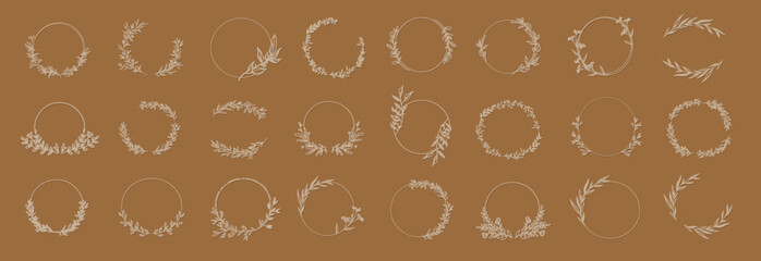 Big set of floral round frames. Vector illustration set