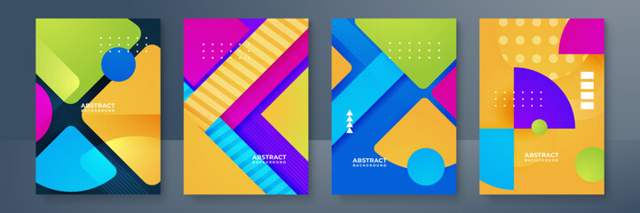 Set of trendy vector abstract colorful gradient poster design template. Background for Poster, Brochure, Flyer, leaflet, Annual report, Book cover, banner. Template in A4 size.