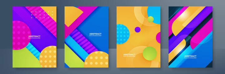 Set of trendy vector abstract colorful gradient poster design template. Background for Poster, Brochure, Flyer, leaflet, Annual report, Book cover, banner. Template in A4 size.