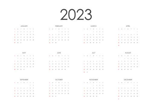 2023 Calendar. The week starts on Sunday. Vector