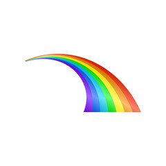 Cute rainbow curve sticker. Vector illustration of childish colorful arc. Cartoon curved rainbow in sky isolated on white background. Weather, fairytale concept