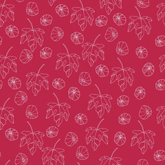 Seamless pattern with hand drawn flowers in Color of the year Viva Magenta for surface design and other design projects