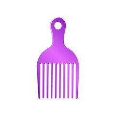 Purple afro pick hair comb. Vector illustration comb for hair care. Cartoon grooming equipment of hairdresser isolated on white background. Barbershop, beauty concept