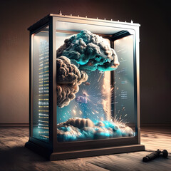 photorealistic smoke sim in a sci-fi/knolling case - AI Generated