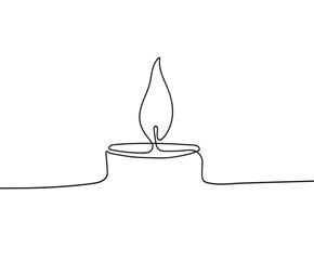 Continuous one line drawing candle burning flame.