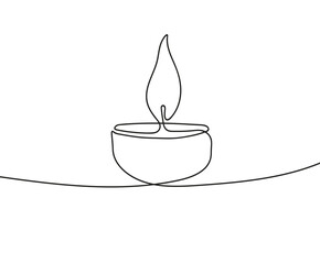 Burning fire candle continuous one line drawing. Candle one line icon.