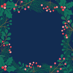 Merry Christmas Holiday square frame background with copy space. Universal abstract creative artistic templates floral frames.