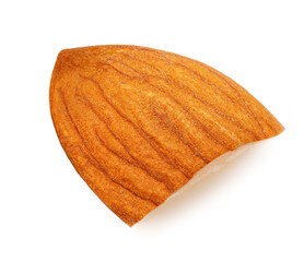Almonds isolated on white background. Almond nut raw piece closeup.