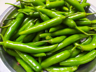 Green chili peppers in a bowl