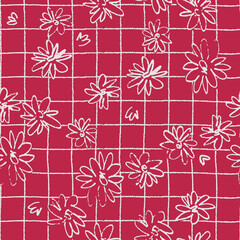 Seamless pattern with hand drawn flowers in Color of the year Viva Magenta for surface design and other design projects