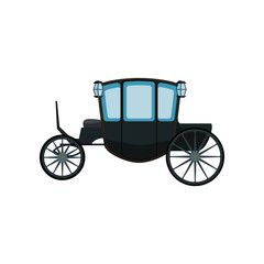 Fototapeta na wymiar Black carriage for royals without horses vector illustration. Drawing of vintage cart for king, queen or princess on white background. Antique, transportation, history concept