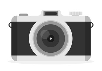 Photocamera icon. Flat vector illustration of photocamera. Isolated on
white background.