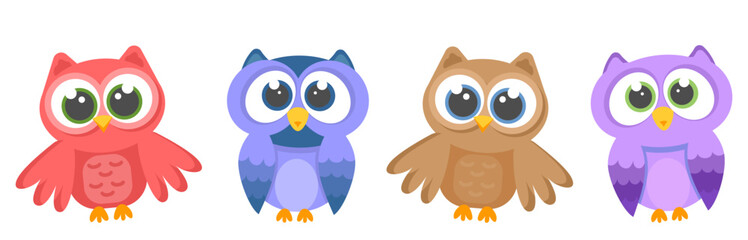 set of  owl in flat style vector illustration