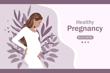Obraz na płótnie Canvas Banner with beautiful pregnant woman, healthy pregnancy and motherhood concept. Illustration, vector
