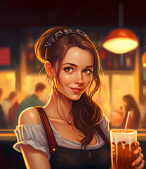 A young, cute-looking girl sipping drink