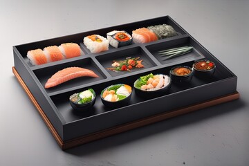 photorealistic Sushi in a sci-fi/knolling case - AI Generated