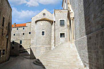 Fototapeta na wymiar Stairs of saint dominic's church , dominican monastery in the old town of dubrovnic, croatia.