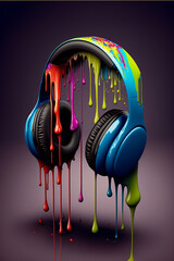 Headphones, music decorative graffiti art. Generative Ai
