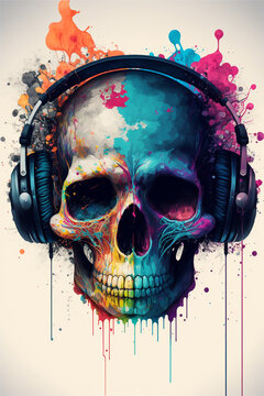 Decorative art wallpaper skull with headphones