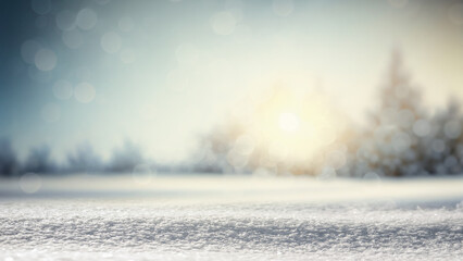 Empty white snow with blur background with bokeh light background