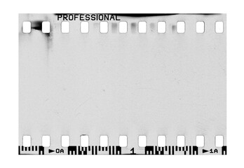 Film strip template with frames, empty developed black and white 135 type (35mm) in negative and...