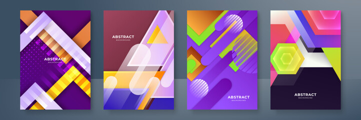 Fototapeta premium Covers with minimal colourful gradient abstract design. Geometric stripe line art design. Cool geometric background for Banner, Placard, Poster, Flyer etc.