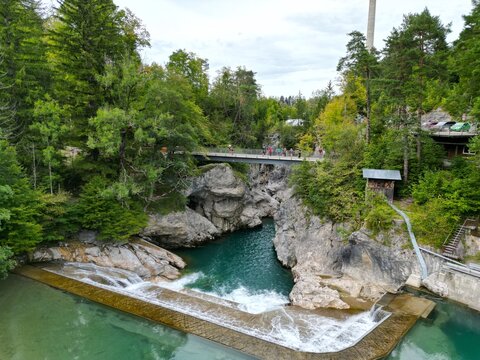 Lechfall Fussen Germany  stepped waterfall drone aerial view