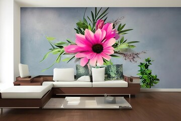 2661316556- Photo mock up,wall painting flower_ hipster living  read room interior design_ ### frame, border, ugly, fat, overwei 