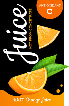 Orange juice package design with two orange slices. Vector Illustration.