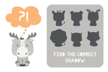 Cards for preschool development of children with silhouettes of animals. Vector illustration.