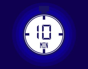 10 minutes stopwatch vector icon. Stopwatch icon in clock style. Timer for schedules and appointments on blue background