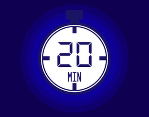 20 minutes stopwatch vector icon. Stopwatch icon in clock style. Timer for schedules and appointments on blue background