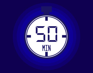 50 minutes stopwatch vector icon. Stopwatch icon in clock style. Timer for schedules and appointments on blue background