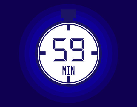59 minutes stopwatch vector icon. Stopwatch icon in clock style. Timer for schedules and appointments on blue background