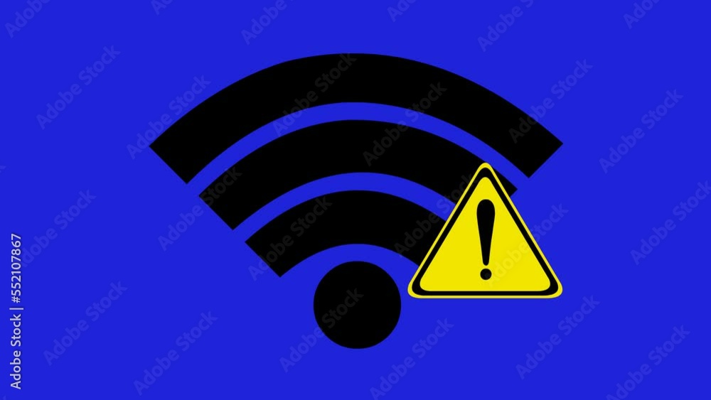 Poster animation wifi icon with the classic warning sign exclamation point, in concept of connected without