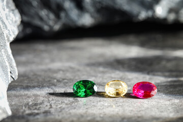 Natural Sapphire gemstone, Jewel or gems on black shine color, Collection of many different natural gemstones amethyst,