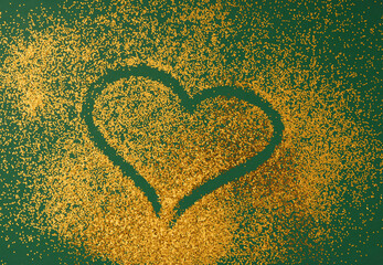 Handwritten heart frame on glittering and green background. Valentine, woman 's day, wedding, love...