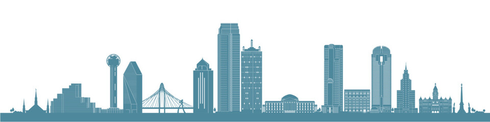 Dallas city modern towers and historical buildings unicolor vector illustration on white background.  - 552109427