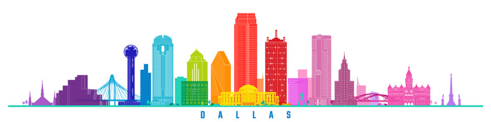 Texas, Dallas city modern towers and historical buildings colorful vector design. - 552109428