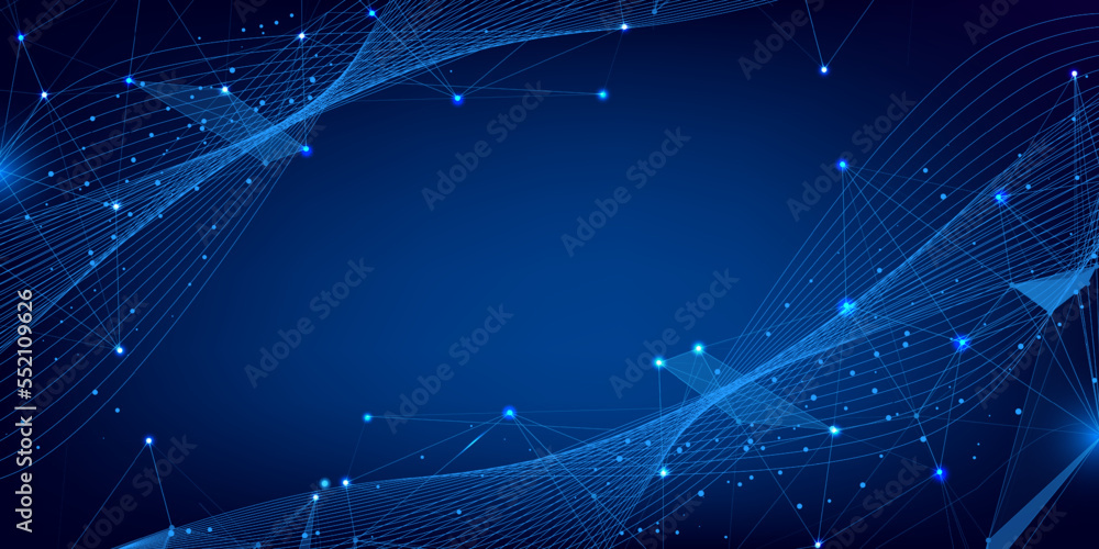 Aufkleber Abstract technology modern dynamic wave pattern with low poly plexus data connection concept.
Digital mesh pattern in blue cyber space