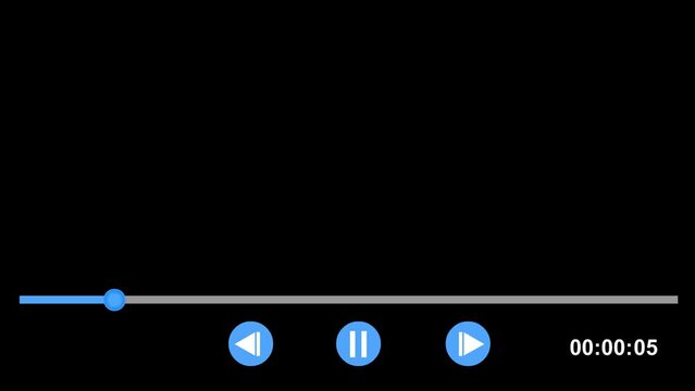 video player animation with half minute (30 seconds) of playback, on a transparent background.