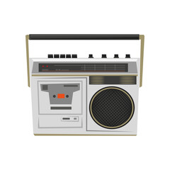 Vintage audio magnetic recorder cartoon illustration. Drawing of old tape recorder isolated on white background. Device for listening to music from cassette. Media, radio, entertainment concept