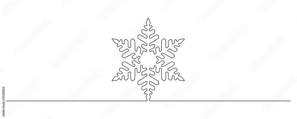 Leinwandbilder One continuous line drawing of christmas snowflake. Winter and cold flake symbol in simple linear style. Holiday icon with empty space in editable stroke. Outline vector illustration