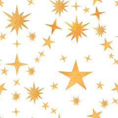 Obraz premium Watercolor hand-painted Christmas seamless pattern. New Years`pattern with gold stars on a transparent background.