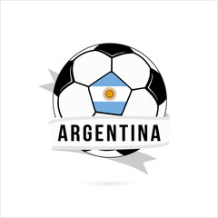 Obraz premium Soccer ball minimal design with Argentina flag. Flag of Argentina in a soccer ball with the text Argentina on the ribbon. Vector illustration eps10