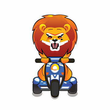 Adult Hairy Lion King Riding A Scooter Bike and Roaring with angry Face, Lion Mascot Logo Design